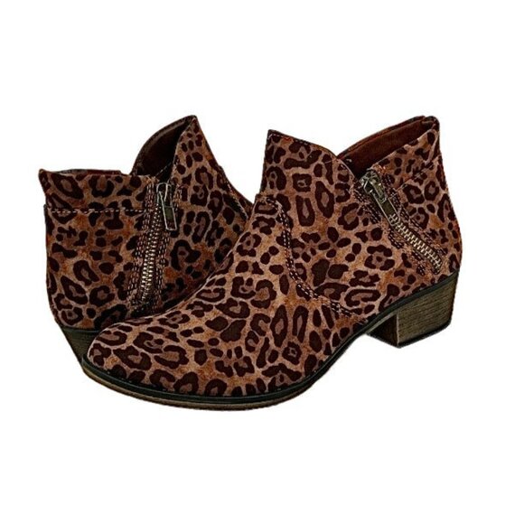 SUN STONE ABBY Women's Heel Boot Double Zip Booties Brown/Black Leopard Print - Picture 7 of 8